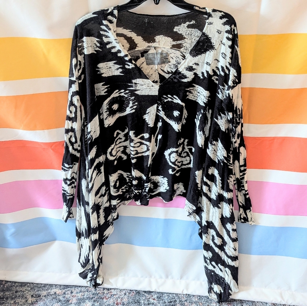 Allsaints Ara Ikat Black Cream Sweater Jumper Abstract Oversized Sharkbite VTG 8
